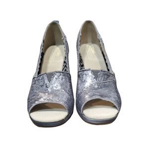 TOMS Silver Sequin Wedge